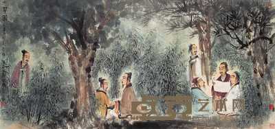 傅抱石 竹林七贤图 镜片 63×132cm
